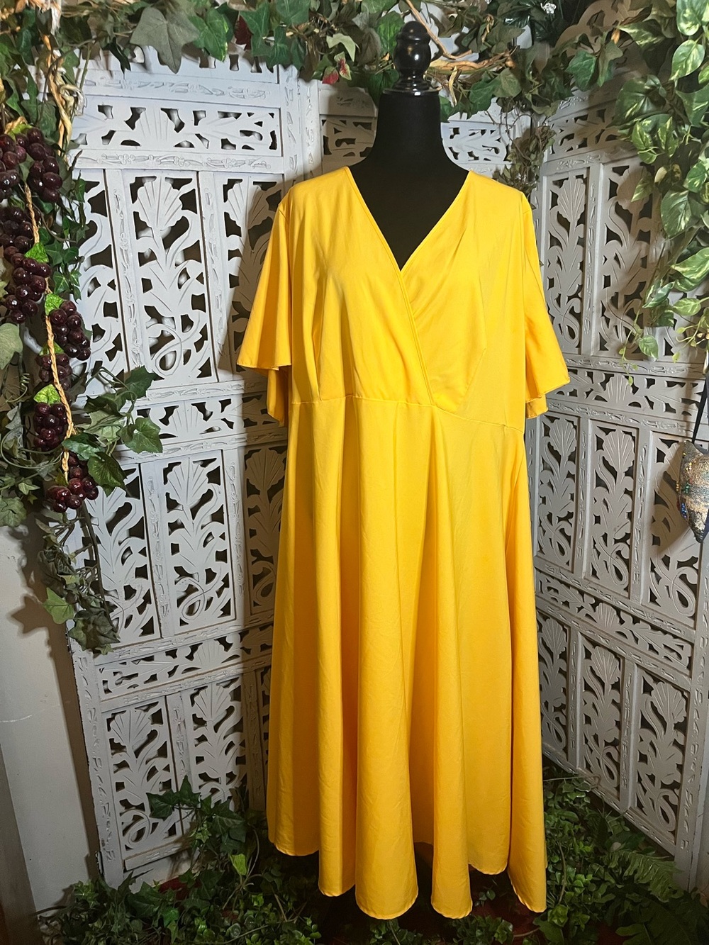 Yellow V-Neck Maxi Dress - Bright Yellow Women’s Dress